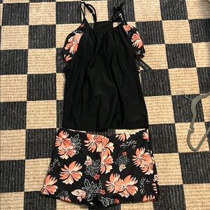 Floral Black and Orange Women's Swim set